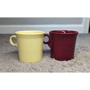 Fiesta Ware Mug Set Homer Laughlin Ring Handle Maroon Red Sunflower Yellow